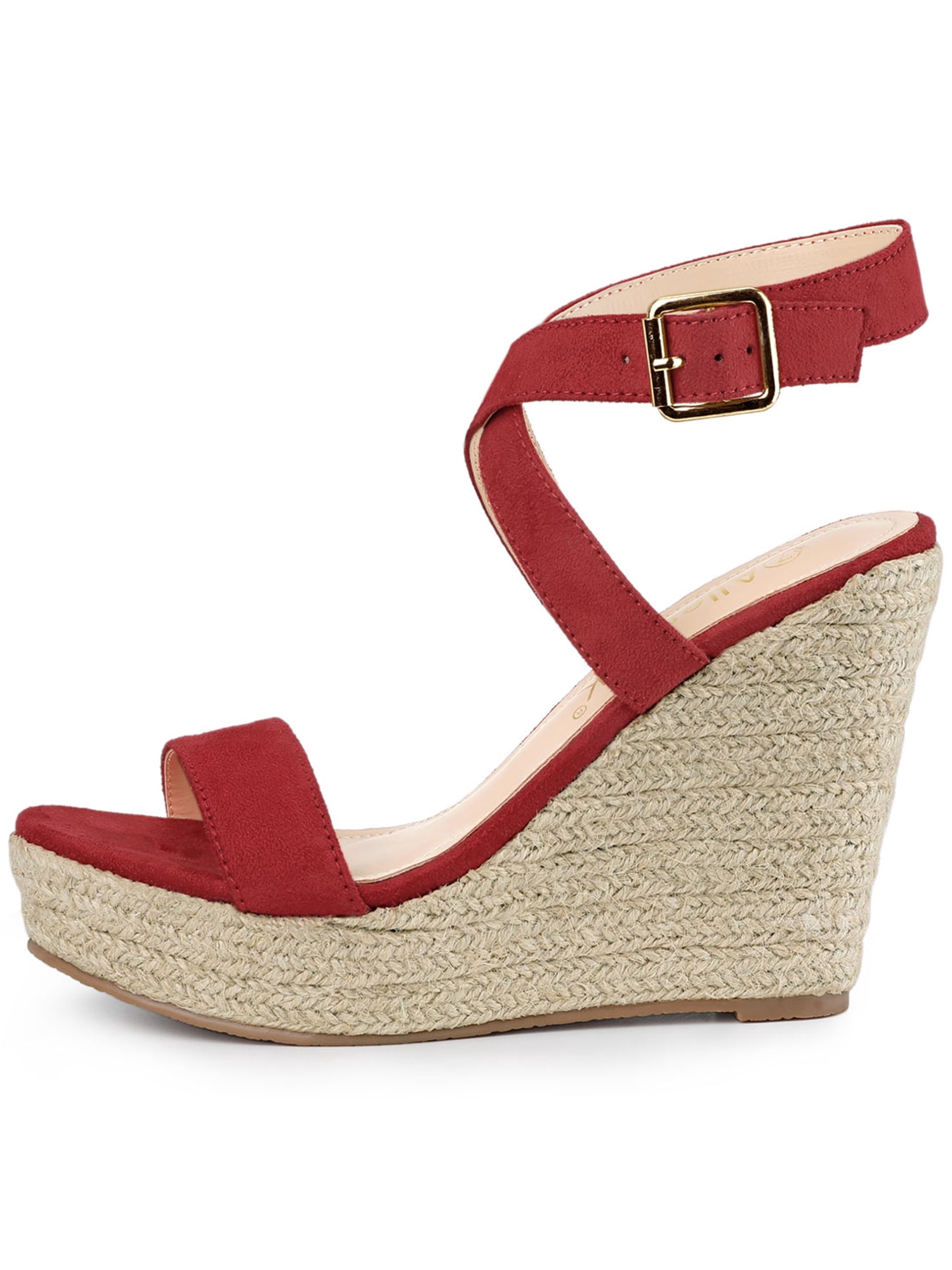 DARING DIVA Women's Slingback Crisscross Wedges Heel Espadrille Sandals Red 9