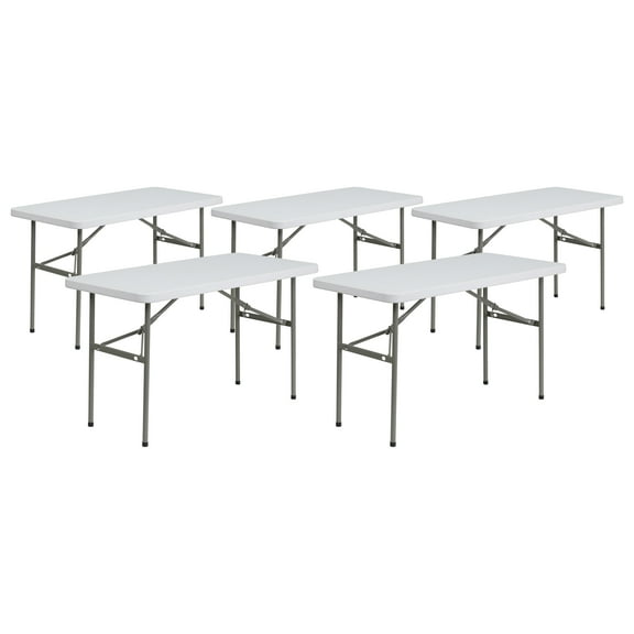 Flash Furniture Elon 4-Foot Granite White Plastic Folding Table - Set of 5