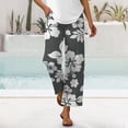 thumbnail image 6 of Boho Beach Pants for Women Casual Floral Print Elastic Waist Wide Straight Leg Loose Linen Cropped Pants with Pockets, 6 of 7