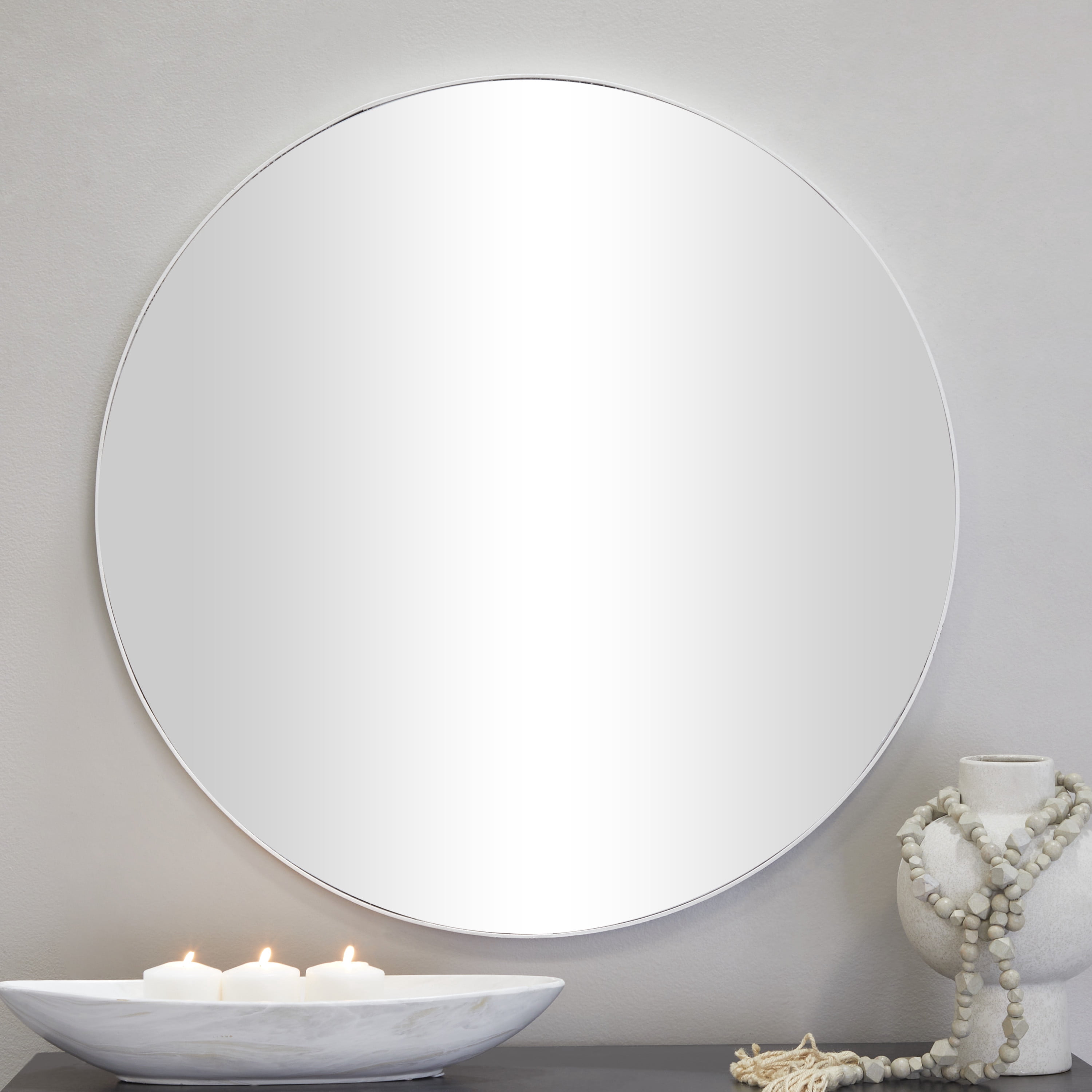 DecMode 36" x 36" White Simplistic Wall Mirror with Thin Minimalistic Frame