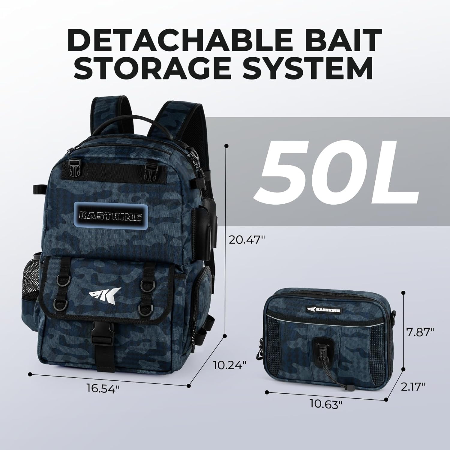 KastKing Fishing Tackle Backpack with Removable Bait Binder Rod Holders Storage Fishing Gear- BaitSpace-50L