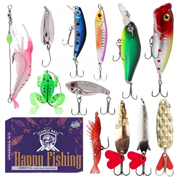 BESTSKY Fishing Lure Blind Box - 12pcs Mystery Tackle Set for Bass, Walleye, Catfish | Hooks & Weights | Gift for Anglers & Beginners