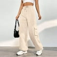 thumbnail image 2 of Diufon Womens Cargo Pants Solid Color Lounge Pants Elastic High Waist Pants with Pockets, 2 of 7