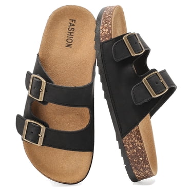 Lezzglt Kids Slides Sandals, Cork Footbed Sandals for Girls Boys, Non-Slip Boys and Girls Slides Shoes with Adjustable Buckle Summer Slip-on Slippers Indoor Outdoor