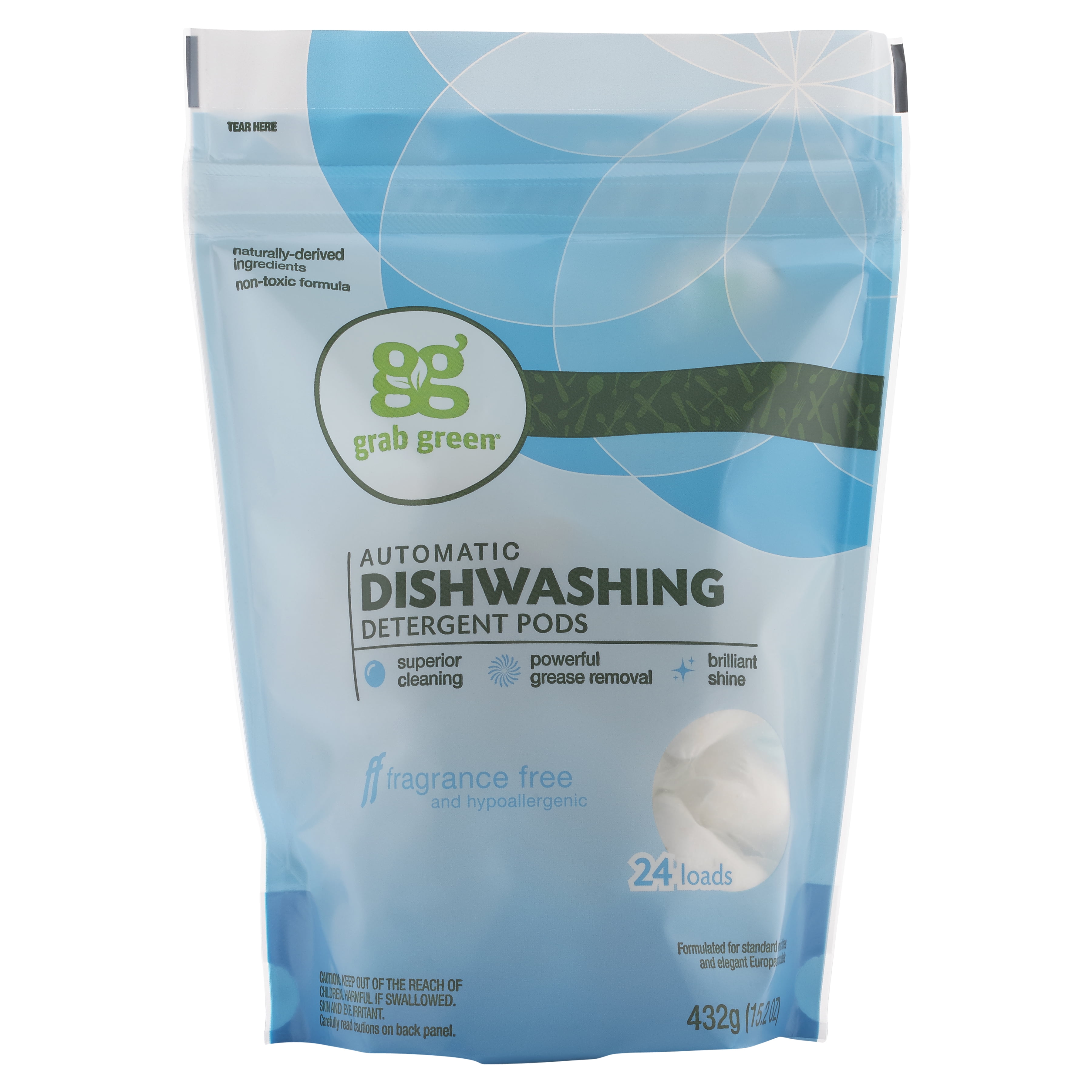 Grab Green Natural Automatic Dishwashing Detergent Pods Fragrance Free 24 loads