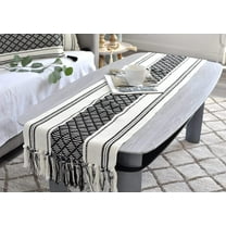 Boho Coffee Table Runner with Tassels 14x48 Inches, Black & Cream | Cotton Woven Washable Boho Dresser Scarf for Bedroom | Farmhouse Console Tabletop Centerpiece Decorations
