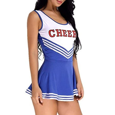 ZTie Women's School Girls Musical Party Halloween Cheerleader Costume Fancy Dress Uniform Outfit (S, Blue)