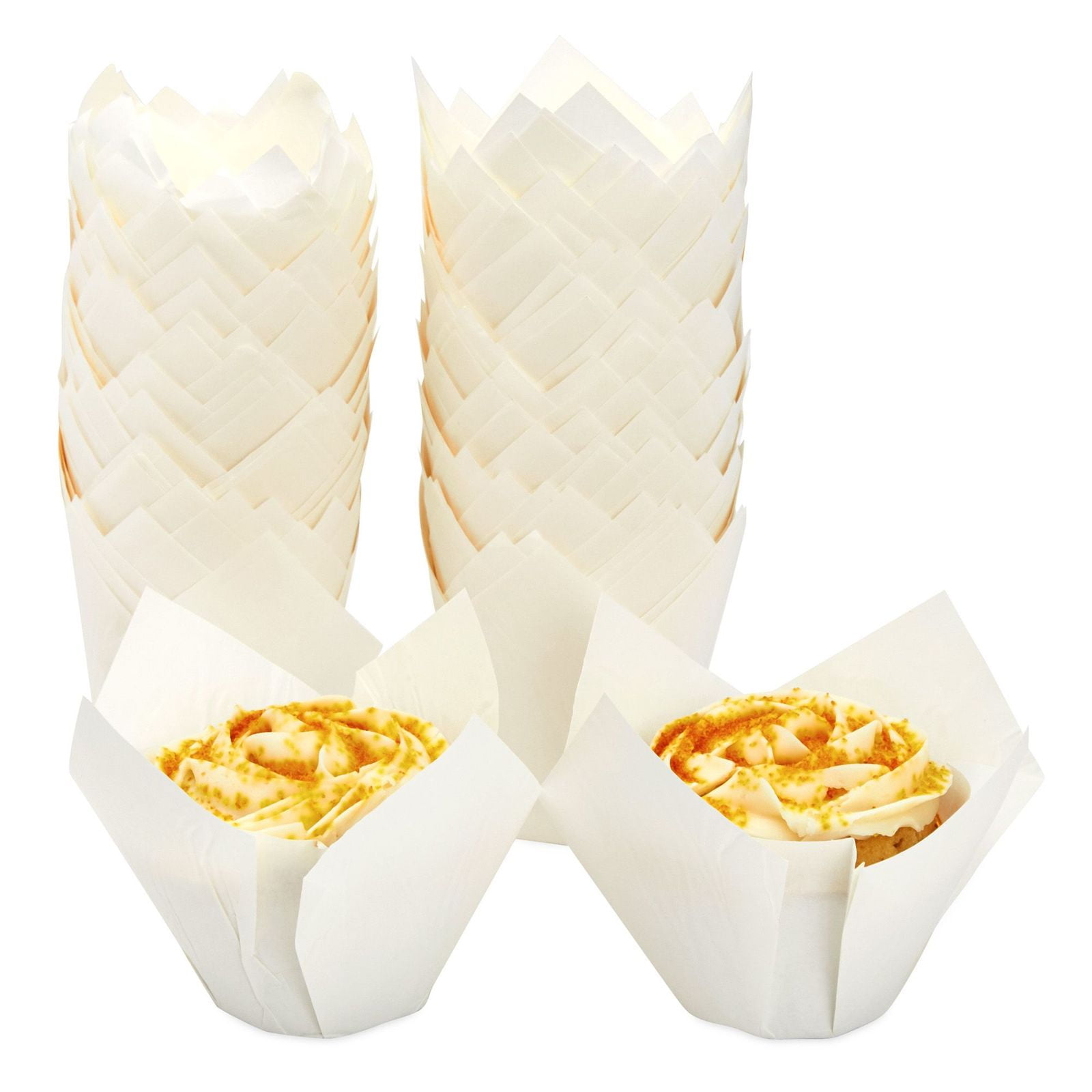 100 Pack White Tulip Cupcake Liners, Large Muffin Paper Baking Cups & Wrappers for Birthday & Wedding, 2.2 x 2.5 in