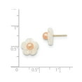 thumbnail image 2 of 14k 3-4mm Pink Fw Cultured Pearl With 10mm Simulated Mother of Pearl Flower Post Stud Earrings - Mea - Measures 10x10mm, 2 of 4