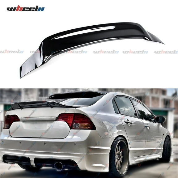 Rear Spoiler Compatible with 2006-2011 Honda Civic, Duckbill Fits for 2006 2007 2008 2009 2010 2011 4-Door Sedan, Exterior High Kick Trunk Tail Deck Lid Wing Lip (Gloss Black)