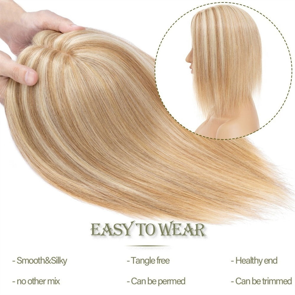 6-18 Inch Human Hair Topper for Women, Real Human Hair No Bangs 10*12 CM Injection Silk Base Hair Topper Clip In Straight Hair Extensions Hairpieces