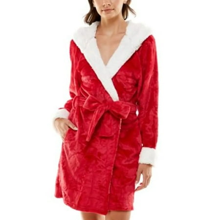 Roudelain CRIMSON SOLID Deluxe Touch Hooded Fleece-Lined Robe - Medium