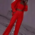 thumbnail image 2 of Wdgfv Women's Sequined Fashion Suit Set One Button 3 Piece Wedding Tuxedos Blazer Pants Prom Party Outfit Red L, 2 of 4