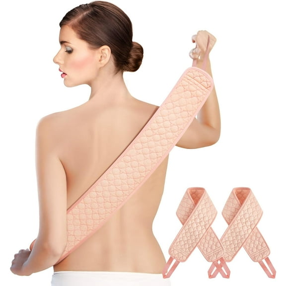 2 Pcs Back Scrubber for Shower for Women, Exfoliating Back Washer for Shower, Back Exfoliator for Body Deep Cleansing, Pink, 38.5"L x 4"W