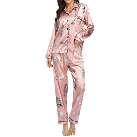 

Nlife Women Floral Print Single-Breasted Lapel Long Sleeve Pocket Pajama Set