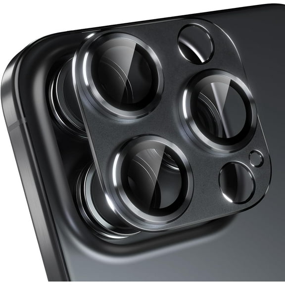 for iPhone 15 Pro/iPhone 15 Pro Max Camera Lens Protector, Scratch Resistant Metal Camera Cover with 9H Tempered Glass Lens Screen Protector Rings Accessories [Case Friendly] – Black Titanium