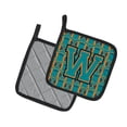 thumbnail image 2 of Letter W Football Aqua Orange and Marine Blue Pair of Pot Holders, 2 of 2
