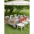thumbnail image 3 of Outdoor Tablecloth with Umbrella Hole and Zipper, Colorful Ethnic Rectangle Table Cloth 54x80 Inch Waterproof Tablecloth, National Modern Geometric Blue Green Picnic Table Cover for Patio Camping, 3 of 7