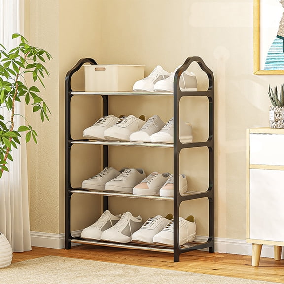 4 Tier Stainless Steel Ventilated Shoe Rack, Heavy-Duty Shoe Shelf for Closet & Dorm, Rustproof & Stable Frame Holds 8 Pairs, Easy Installation