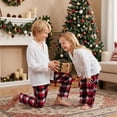 thumbnail image 6 of Family Matching Pajamas Set Solid Long Sleeve Lapel Tops Plaid Pants Holiday Pajamas Sleepwear, 6 of 10