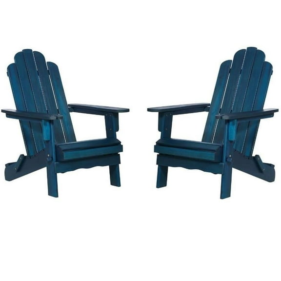 Home Square 2 Piece Patio Set with 2 Acacia Adirondack Chair in Navy Blue
