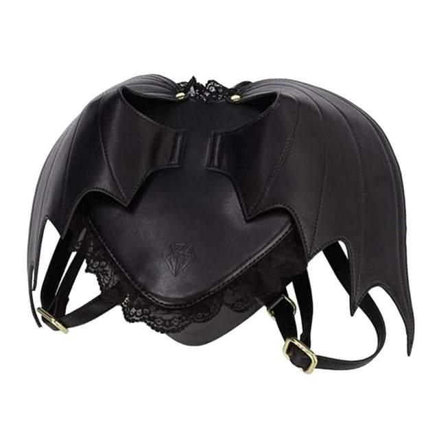 Mochila negra con alas de murciélago para la moda, bolsa con alas de encaje Punk