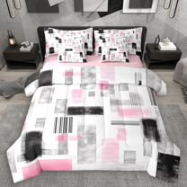 Manfei Ombre Stripe Twin Bedding Sets 7pcs for Girls, White Pink Gray Bedding Comforter Set, Contemporary Watercolor Sheet Sets, Luxury Bedroom Decor