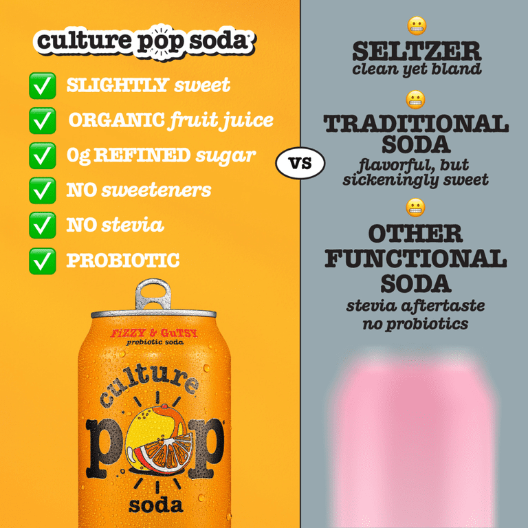 Culture Pop, Soda Sparkling Probiotic Drink, 12 Fl Oz Cans, 12