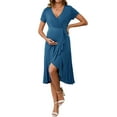 thumbnail image 2 of INSPIRE CHIC MARI GABRIEL Women's Maternity Wrap Dress V Neck Ruffle Hem Semi Formal Photoshoot Party Cocktail Pregnant Dresses Lake Blue XXL, 2 of 6