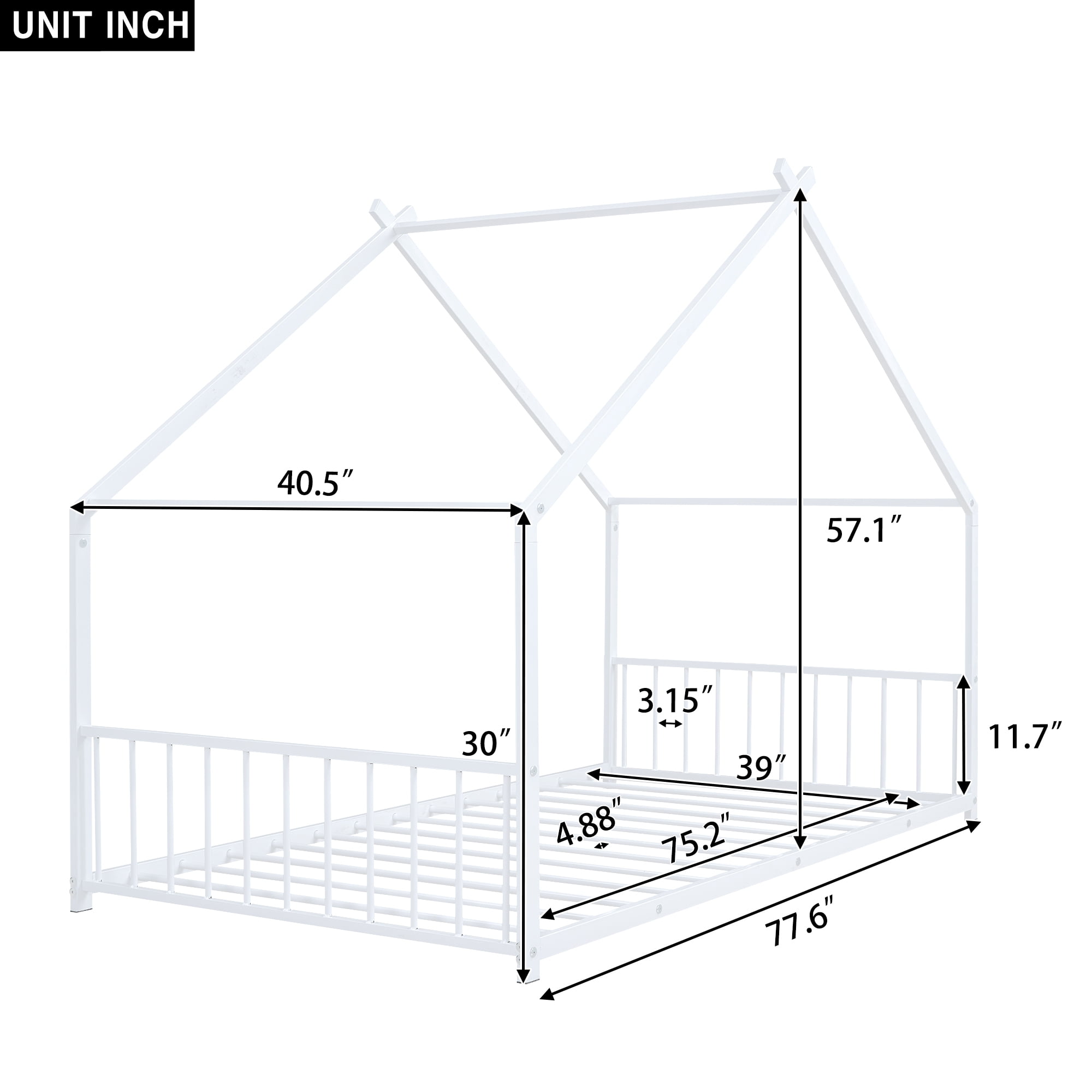 Harper & Bright Designs Twin Size Metal House Bed, White