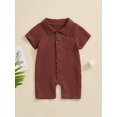 thumbnail image 4 of BemeyourBBs Newborn Baby Boy Girl Summer Clothes Infant Baby Boys Cotton Linen Outfit One Piece Romper Solid Color Lapel Short Sleeve Button Down Jumpsuit Shorts, 4 of 9