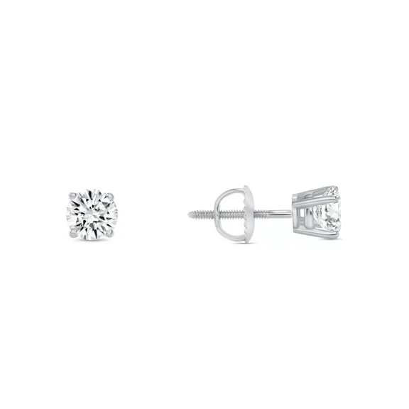 2Ct Round Cut Lab Created Diamond Men's Women's Screw Back Stud Earrings 14K White Gold Plated