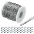 thumbnail image 1 of Cable de alambre de 328 pies (100 m) de acero inoxidable 304 recubierto de vinilo de 1/16" (1.5 mm) con 30 piezas de fundas de aluminio transparentes, 1 of 7