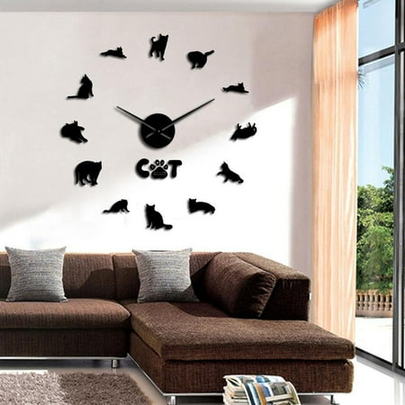 American Shorthair DIY Big Wall Clocks Domestic Cat Home Decor I Love Cats Wall Art Long Hands Big Time Wall Clock(Black,27inch)