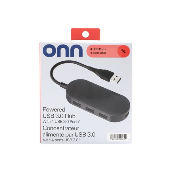 Onn. USB 3.0 Hub with 4 USB 3.0 Ports & 3.9 IN. Connector - Grey