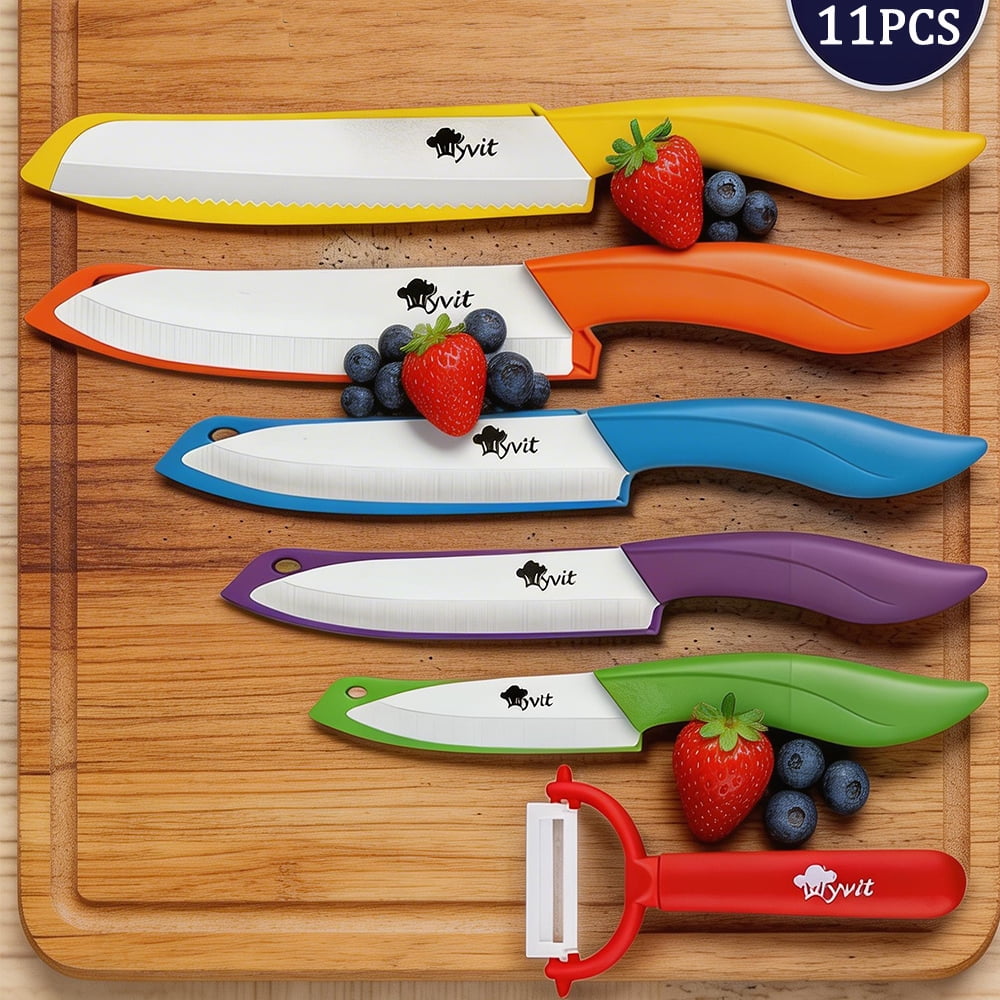6PCS Ceramic Kitchen Knife Set with Peeler, Ultra Sharp Kitchen Knives for Fruit Vegetable Meat Bread, Colorful Handles with Blade Guards