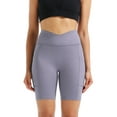 thumbnail image 3 of NELEUS Womens V Cross Waist Spandex Shorts for Yoga Athletic Bike with Pockets,Black+Gray+Light Purple,US Size M, 3 of 8
