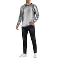 thumbnail image 2 of Camisetas de manga larga de estilo CHIC para hombres, patrón a rayas, cuello redondo, ajuste regular, camisetas de pullover 2XL en negro y blanco, 2 of 6