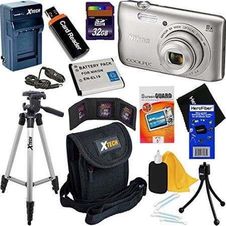 Nikon Coolpix A300 20.1MP Digital Camera with 8x Zoom Lens & Built-In Wi-Fi (Silver) Bundle