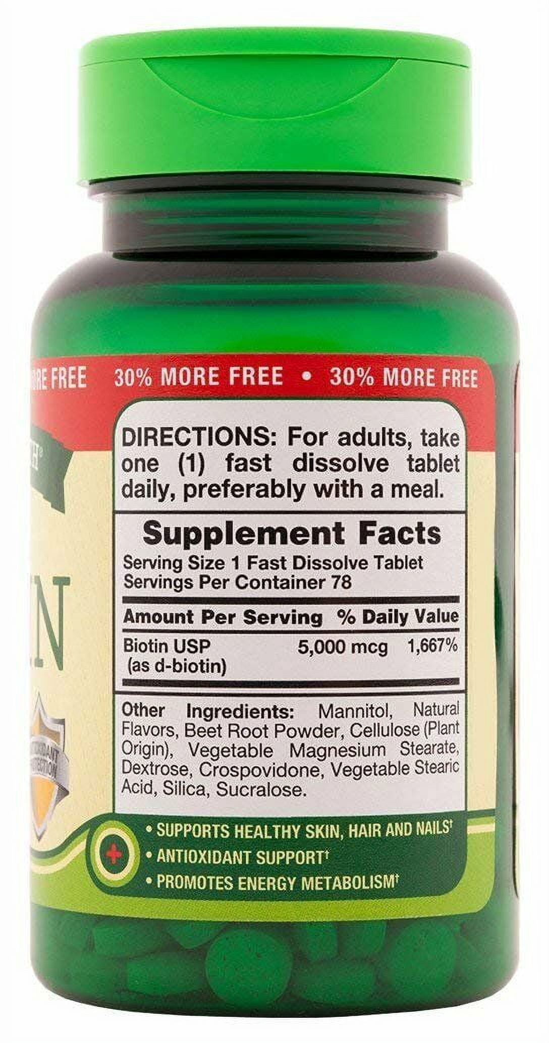 Nature's Truth Ultra Biotin 5,000 mcg Fast Dissolve Tabs Berry Flavor, 78 ea (Pack of 3)