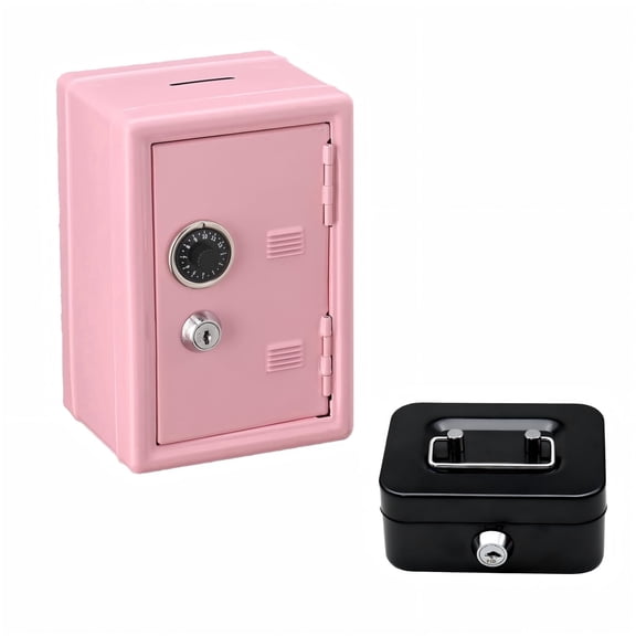 Money Safe and Cash Lock Box, Mini Size Security Safe Box for Money Jewelry and valuables, 4.6"x 4.2"x 6.9" Pink, 4.53"x 3.35"x 1.97" Black.
