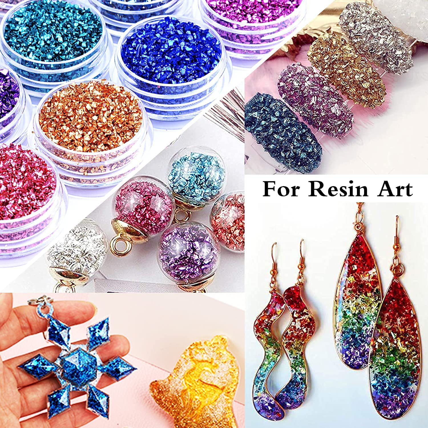 Hisenlee 200G Crushed Glass Irregular Stone Chunky Sequins Iridescent  Flakes for DIY Epoxy Resin Nail Art 2-4MM Embellishment Accessories  (Colourful)