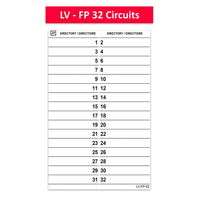 LV Replacement for Federal Pioneer Stablok Electrical Circuit Breaker Fuse Panel Directory Labels Stickers (32 Circuits 2 Pcs)
