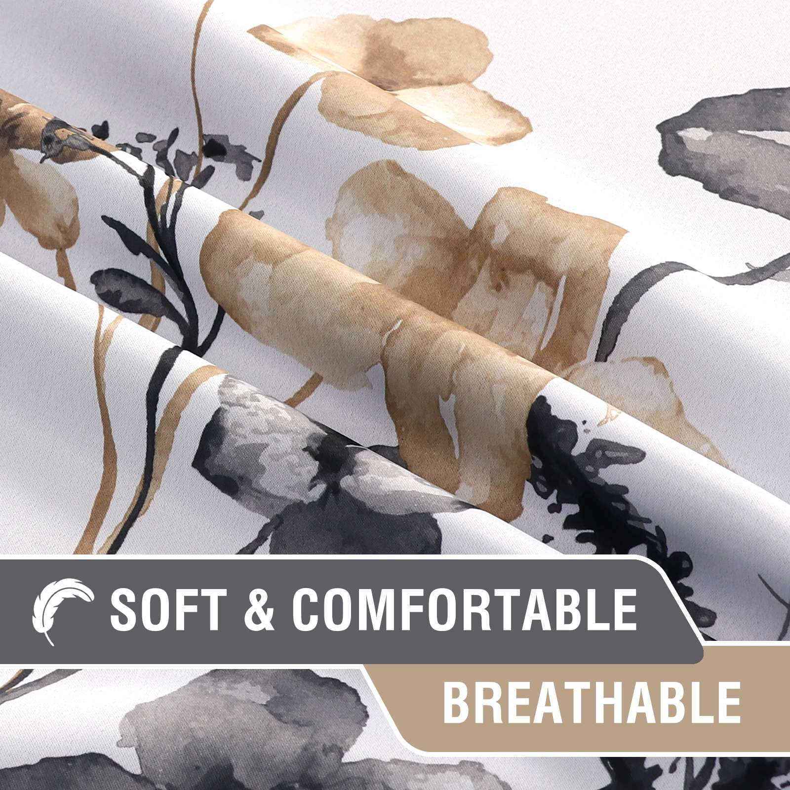H.VERSAILTEX 100% Blackout Curtains Cattleya Floral Printed Drapes Leah Floral Thermal Bedroom Curtains for Living Room with Black Liner 2 Panels,52" x 63",Grey/Taupe