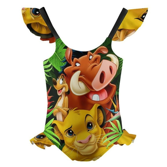 Girls Lion Kin One Piece Swimsuit Kids Cute Ruffle Bathing Suit Cartoon Swimwear