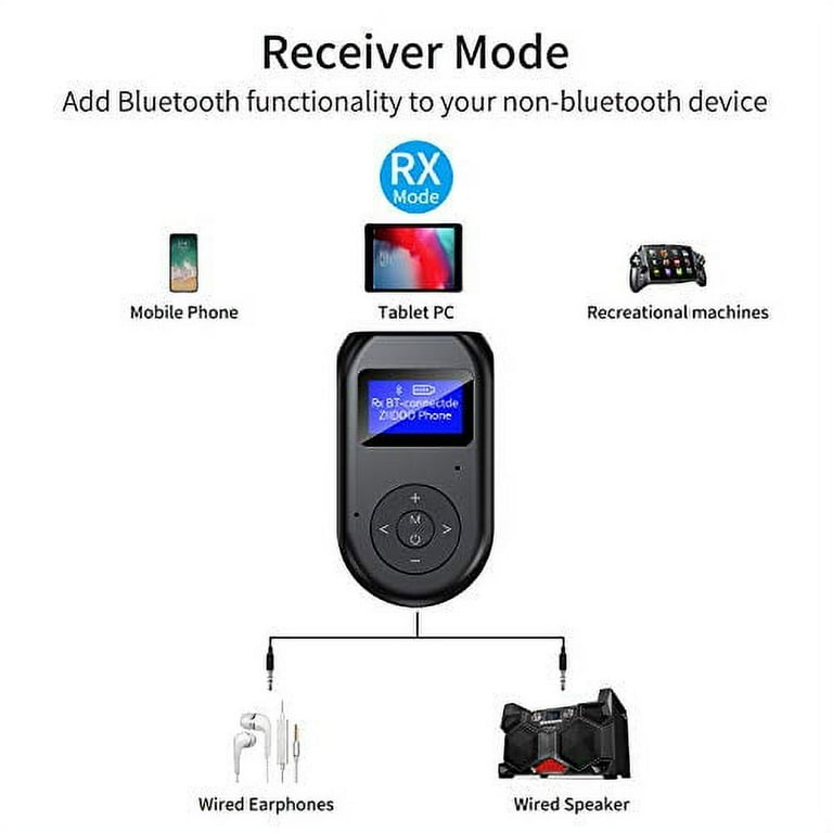ZIIDOO Visible Bluetooth Transmitter and Receiver 3 in 1 Wireless Bluetooth Adapter with Display Screen Low Latency Bluetooth 5.0 Audio Adapter for
