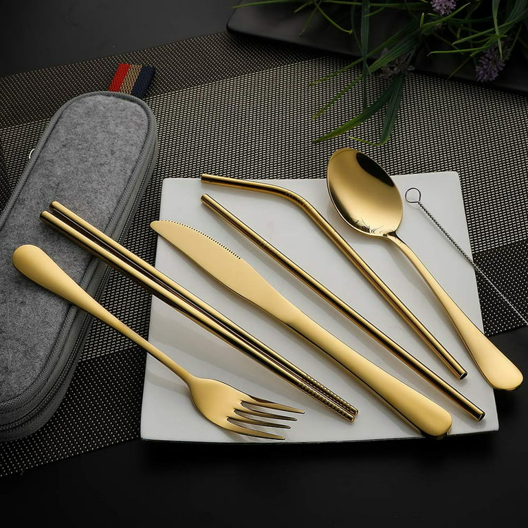 Travel Camping Cutlery Set, 8-Piece Knife Fork Spoon Chopsticks