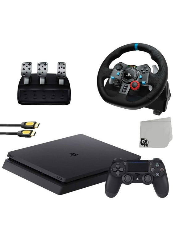 Sony 2215A PlayStation 4 Slim 500GB Gaming Console Black with Logitech Driving Wheel BOLT AXTION Bundle Used