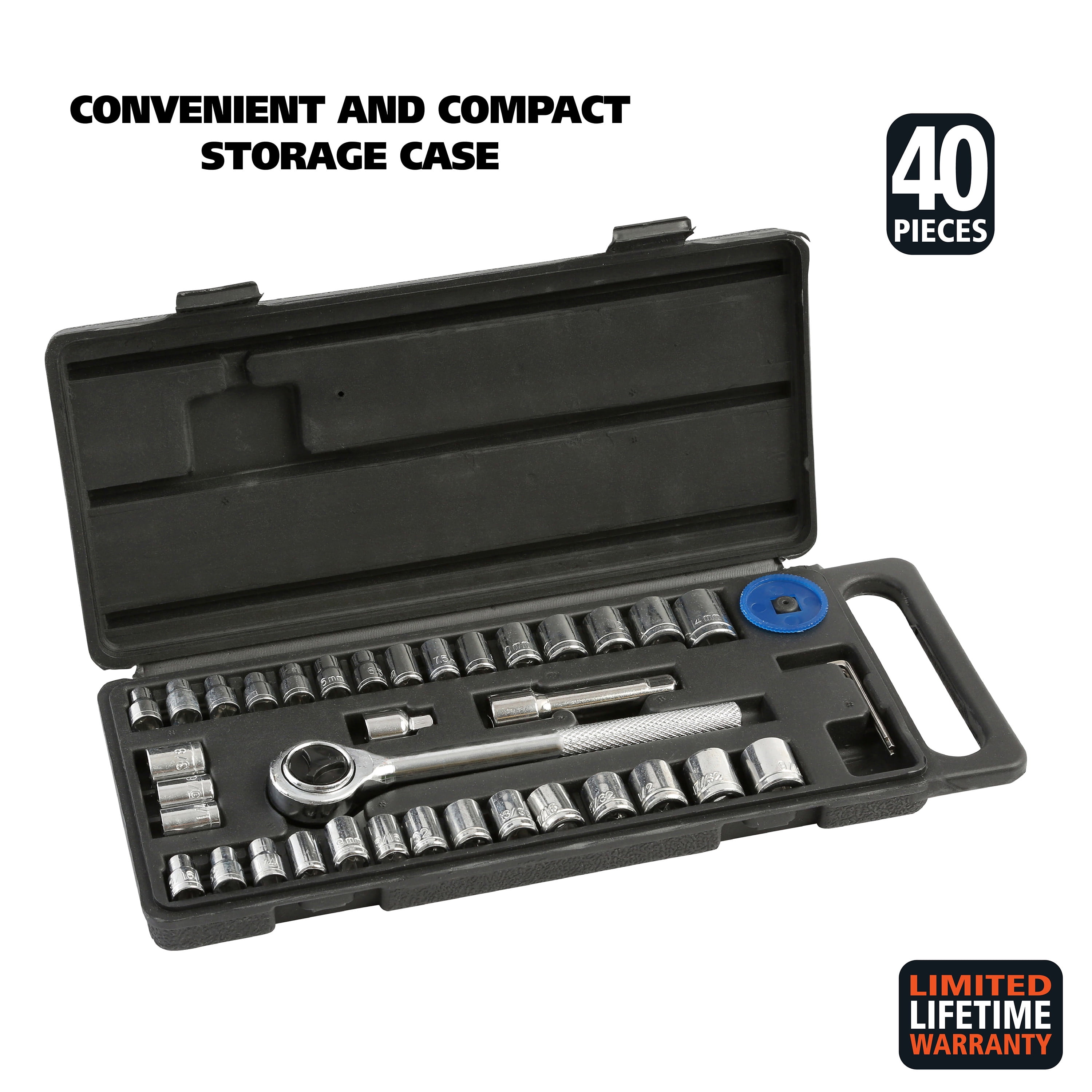 GreatNeck Ratchet and Socket Set, 1/4" & 3/8" Drive, 40 Pieces