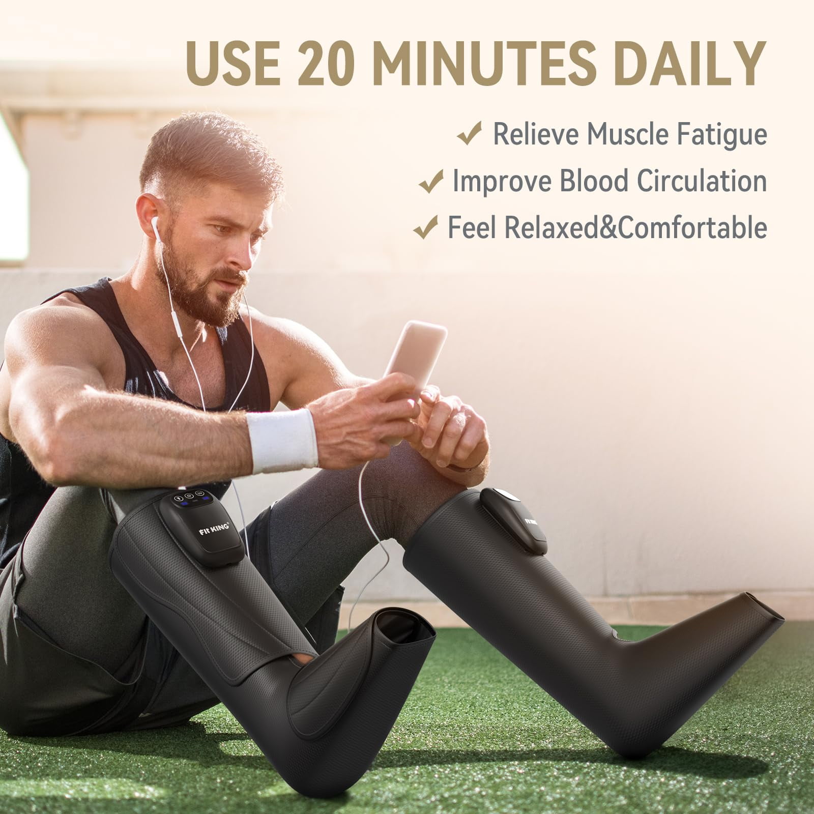 FIT KING Upgraded Cordless Leg Foot Massager for Pain Relief and Circulation, Relax Recovery, Rechargeable & Portable Compression Boots Calf Compression with Travel Bag - Healthy Gift Idea